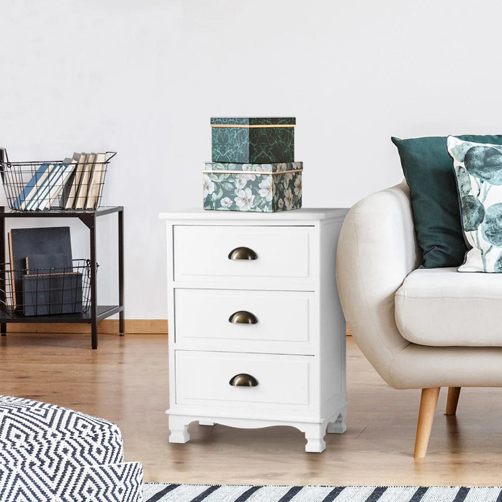 Vintage Bedside Table Chest Storage Cabinet White - Bedroom
