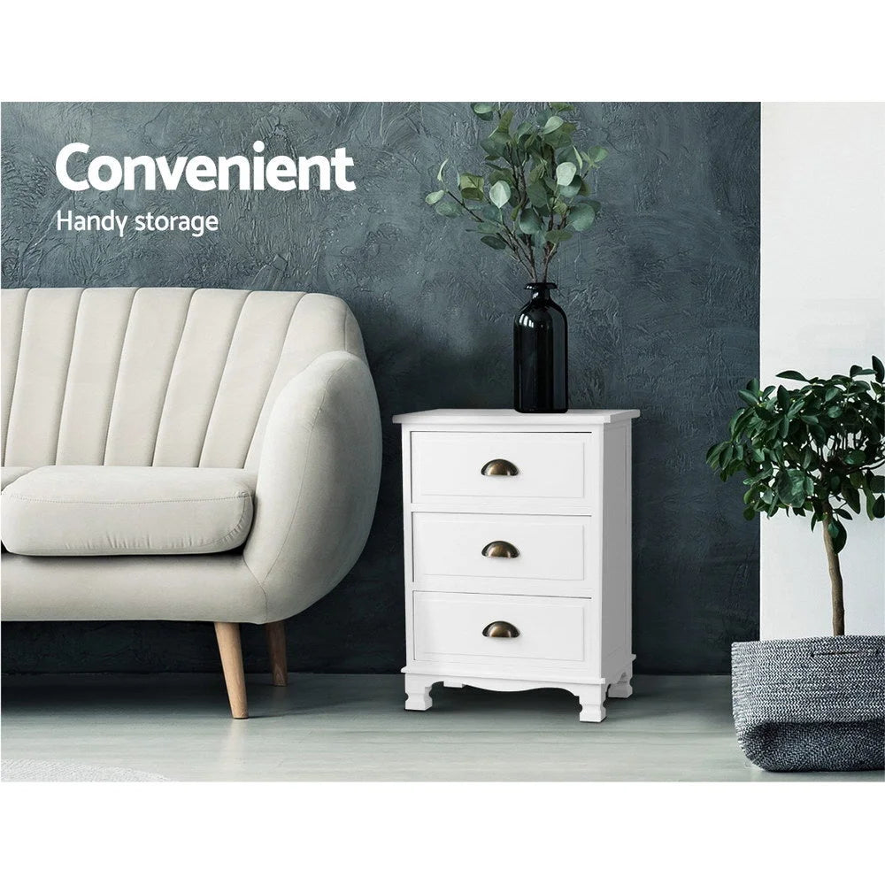 Vintage Bedside Table Chest Storage Cabinet White - Bedroom