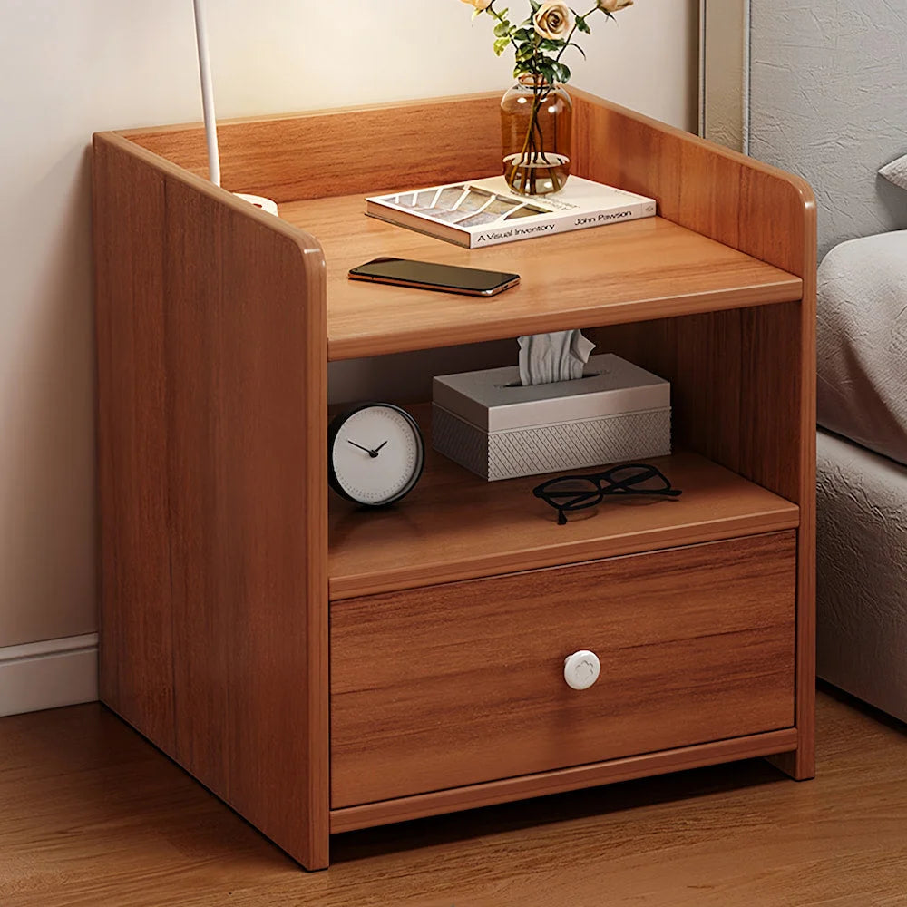 Vintage Bedside Table Walnut Raised Tray Open Shelf Drawer