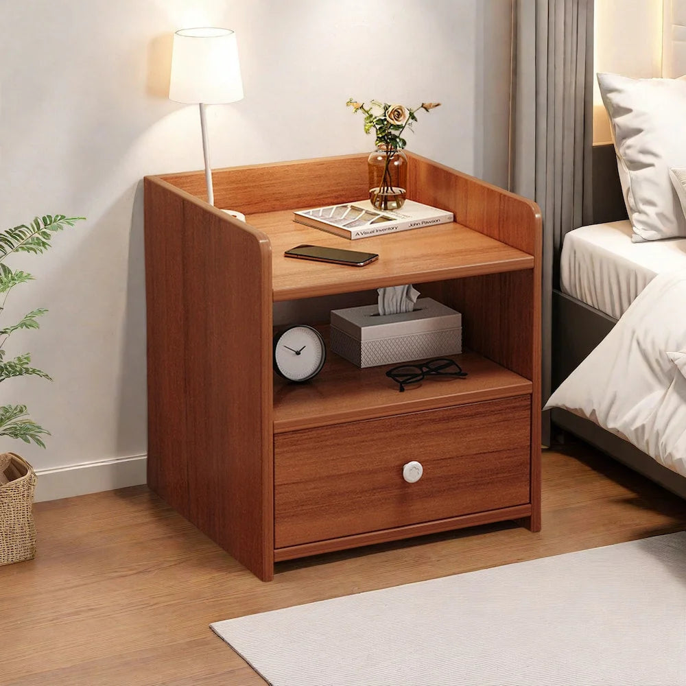 Vintage Bedside Table Walnut Raised Tray Open Shelf Drawer
