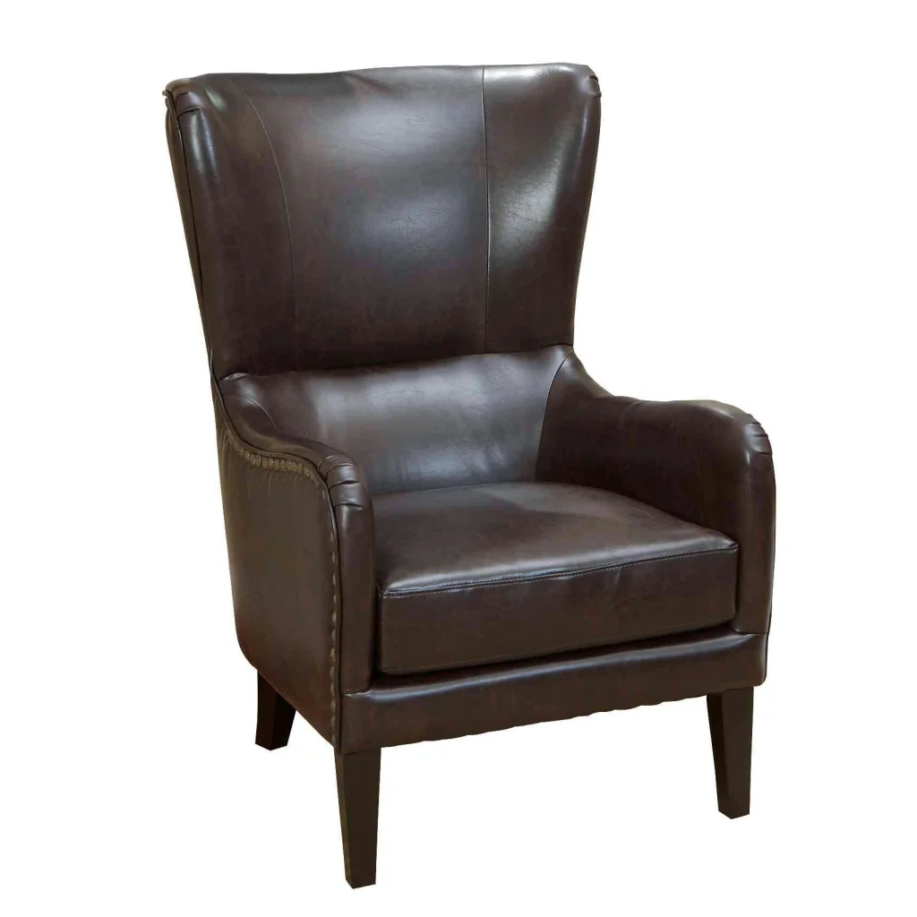 Vintage Brown Bonded Leather High Back Armchair - Furniture