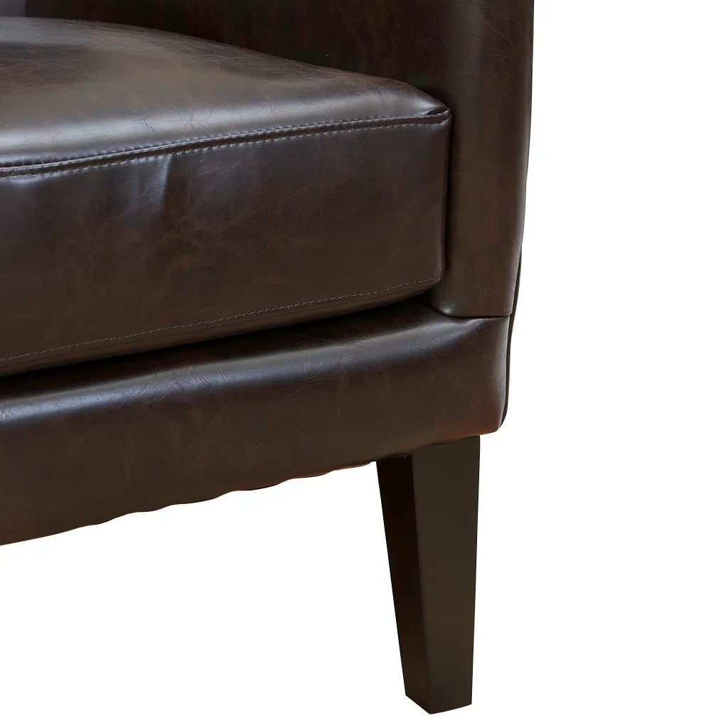 Vintage Brown Bonded Leather High Back Armchair - Furniture