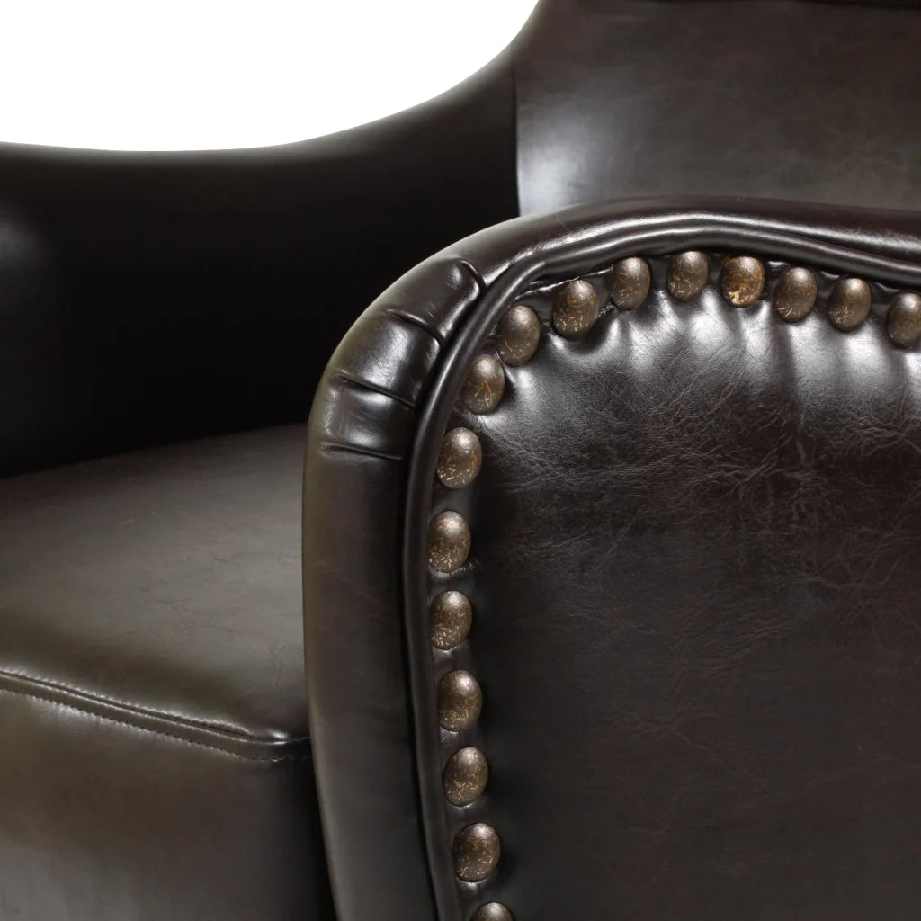 Vintage Brown Bonded Leather High Back Armchair - Furniture