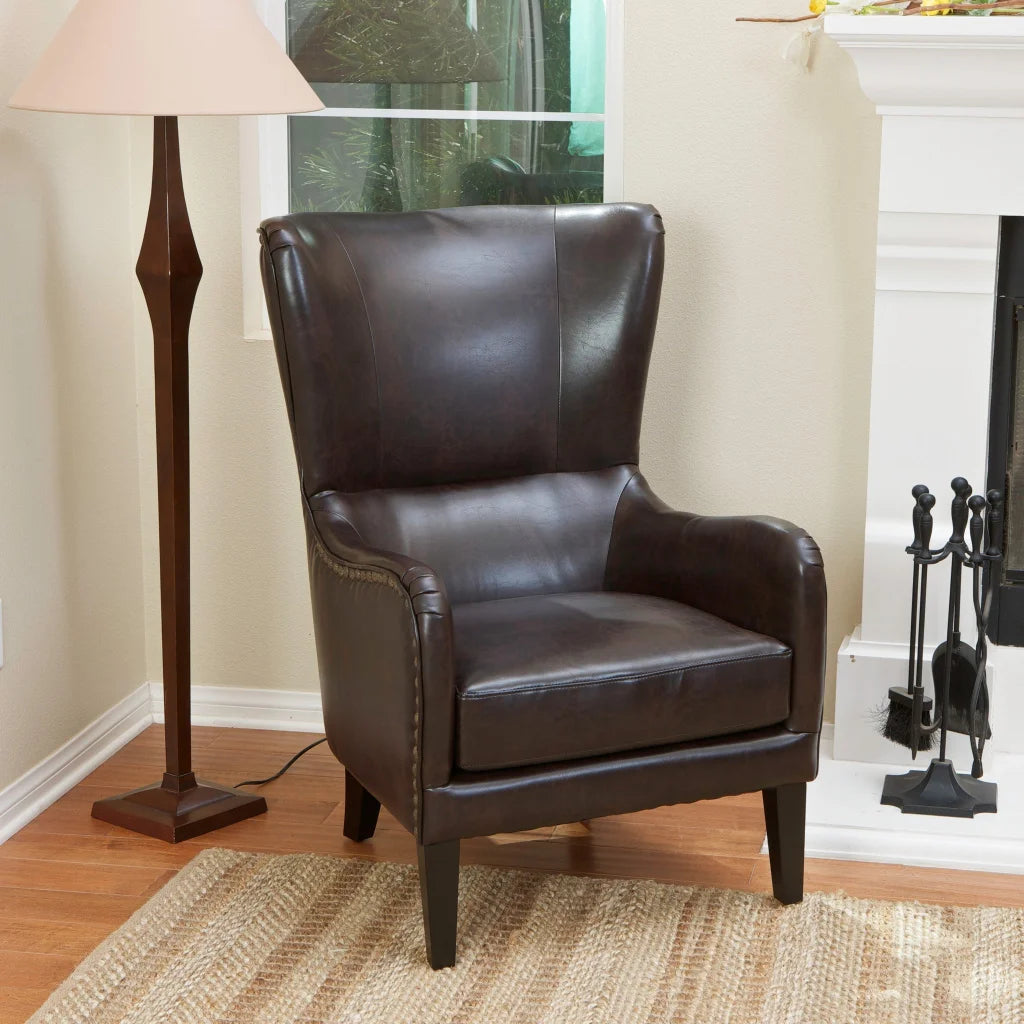 Vintage Brown Bonded Leather High Back Armchair - Furniture