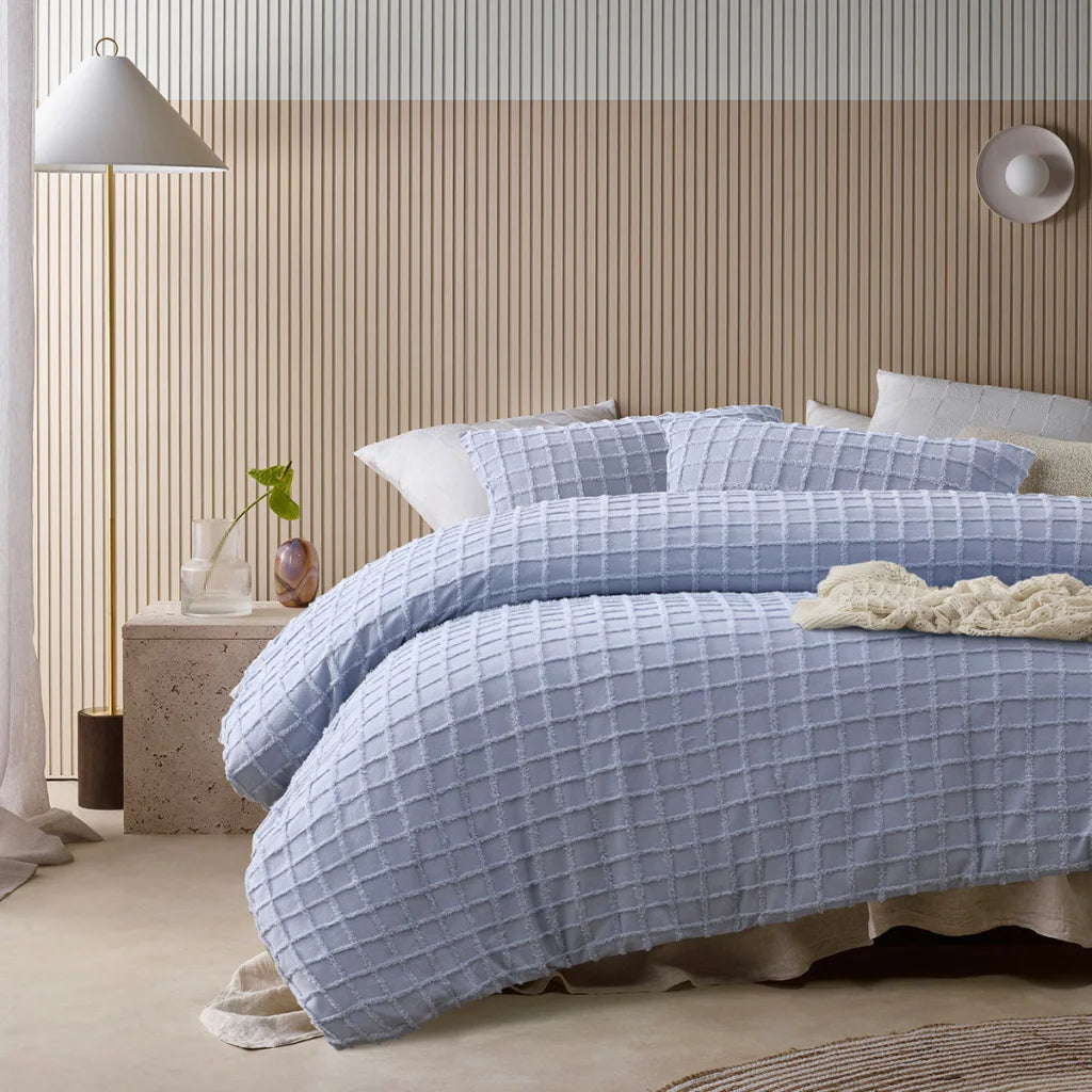 Vintage Design Homewares Parquet Snooze Blue Cotton Quilt
