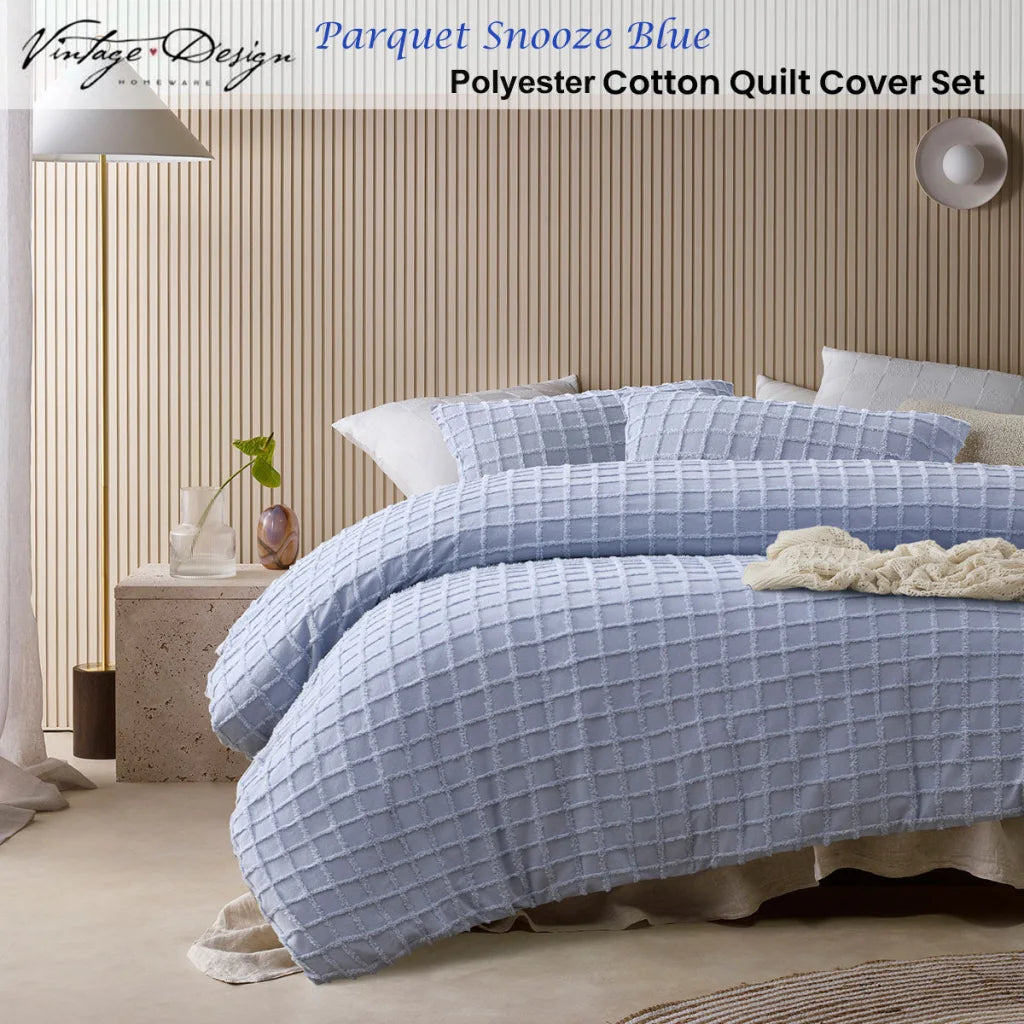 Vintage Design Homewares Parquet Snooze Blue Cotton Quilt