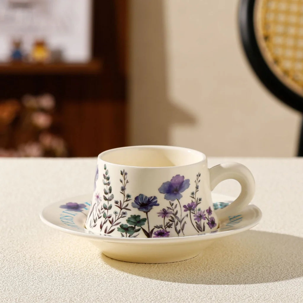 Vintage Floral Ceramic Coffee Cup & Saucer Set(White disc