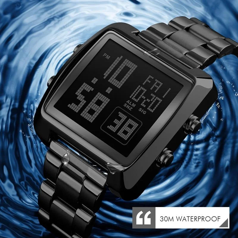 Vintage Gold Steel Square Watch - Waterproof & Luminous