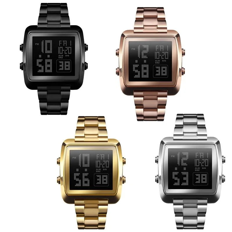Vintage Gold Steel Square Watch - Waterproof & Luminous