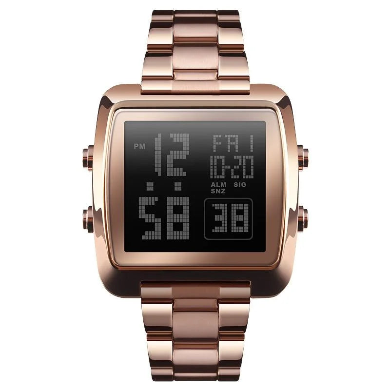 Vintage Gold Steel Square Watch - Waterproof & Luminous