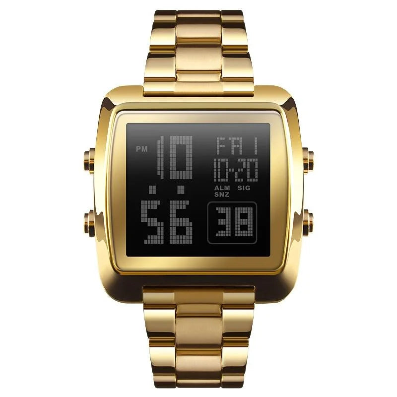 Vintage Gold Steel Square Watch - Waterproof & Luminous