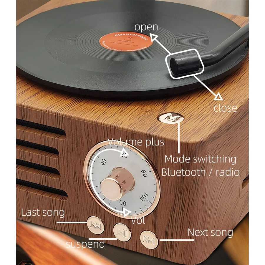 Vintage Gramophone Bluetooth Speaker - Retro Wireless Music