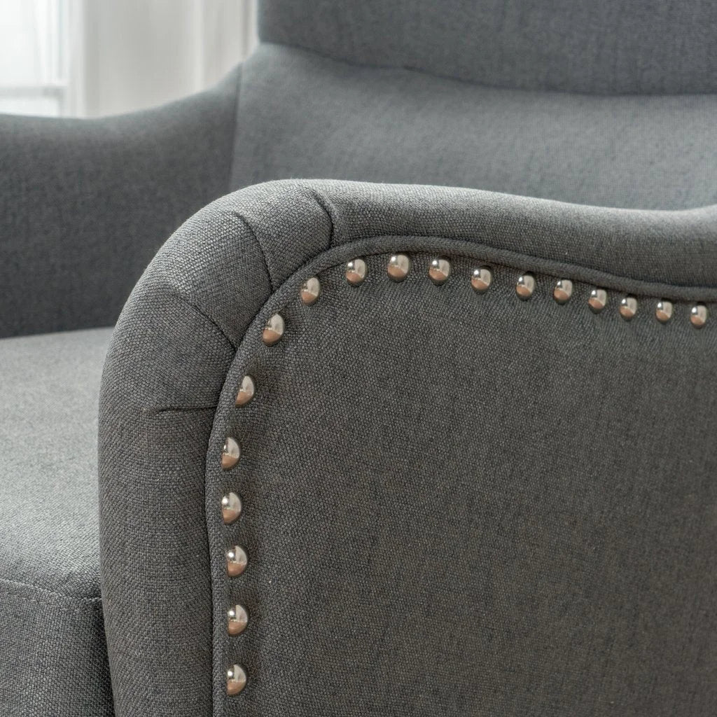 Vintage Grey Fabric High Back Padded Armchair - Furniture >