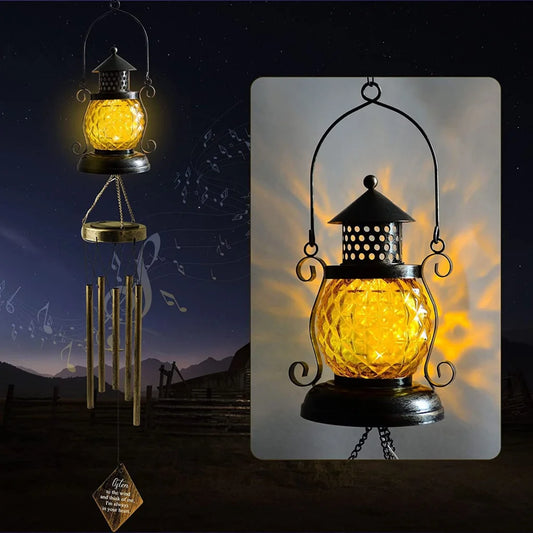 Vintage Solar Pineapple Wind Chime Light - Hanging Garden