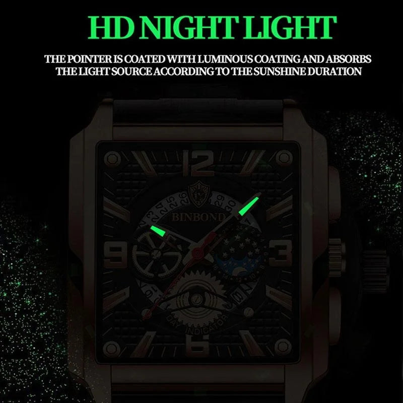 Vintage Square Men Quartz Watch with Multifunction