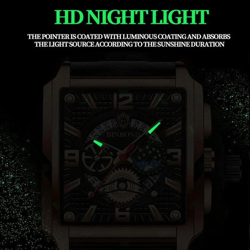 Vintage Square Men Quartz Watch with Multifunction