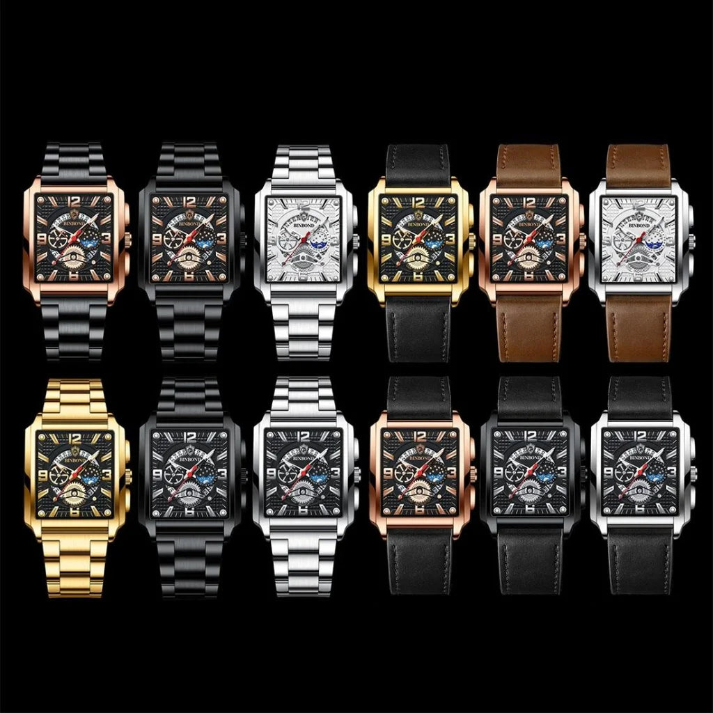 Vintage Square Men Quartz Watch with Multifunction