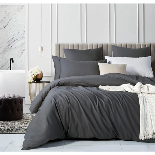 Vintage Washed 100% Cotton Quilt Cover Set 2PCS - Charcoal