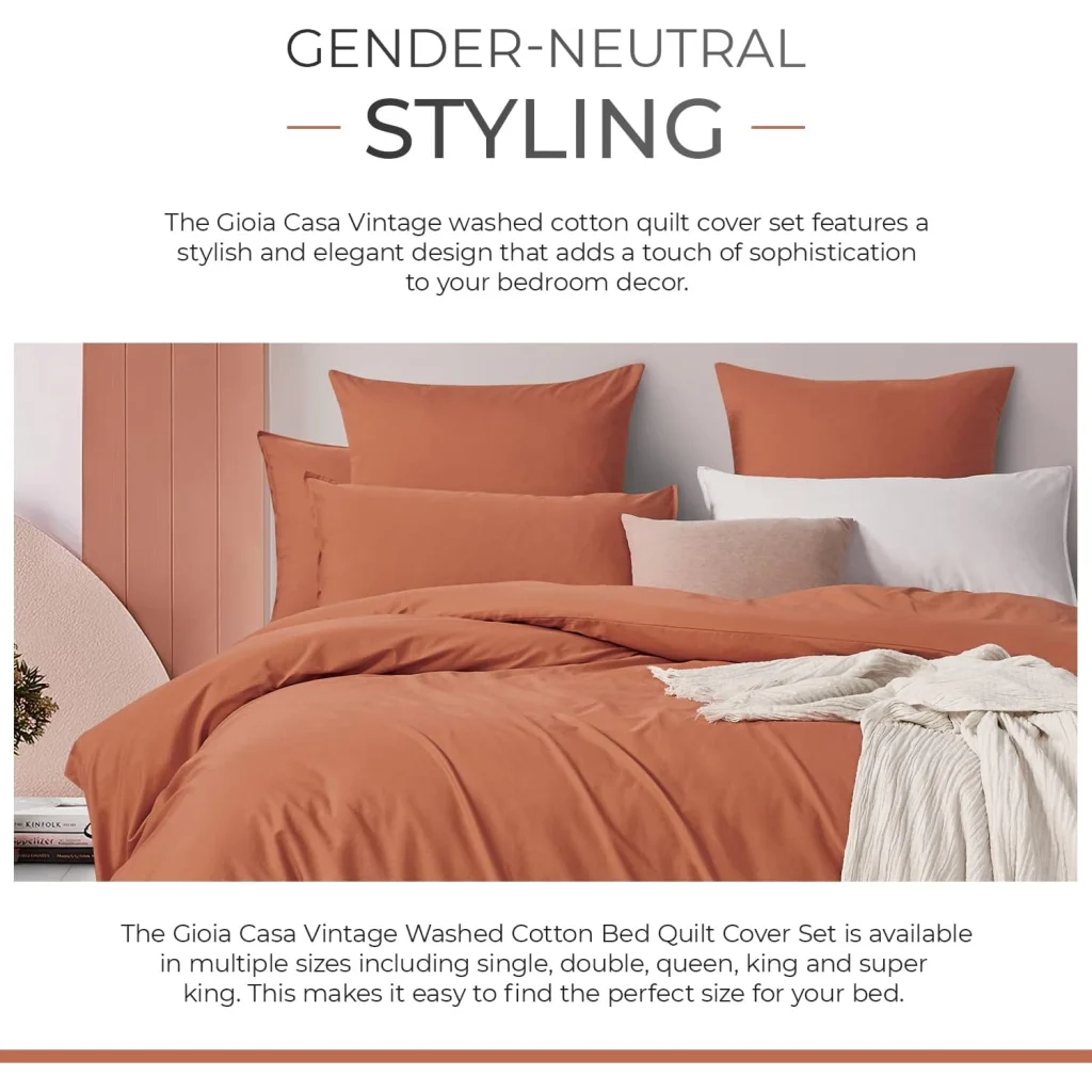 Vintage Washed 100% Cotton Quilt Cover Set 3PCS - Brick