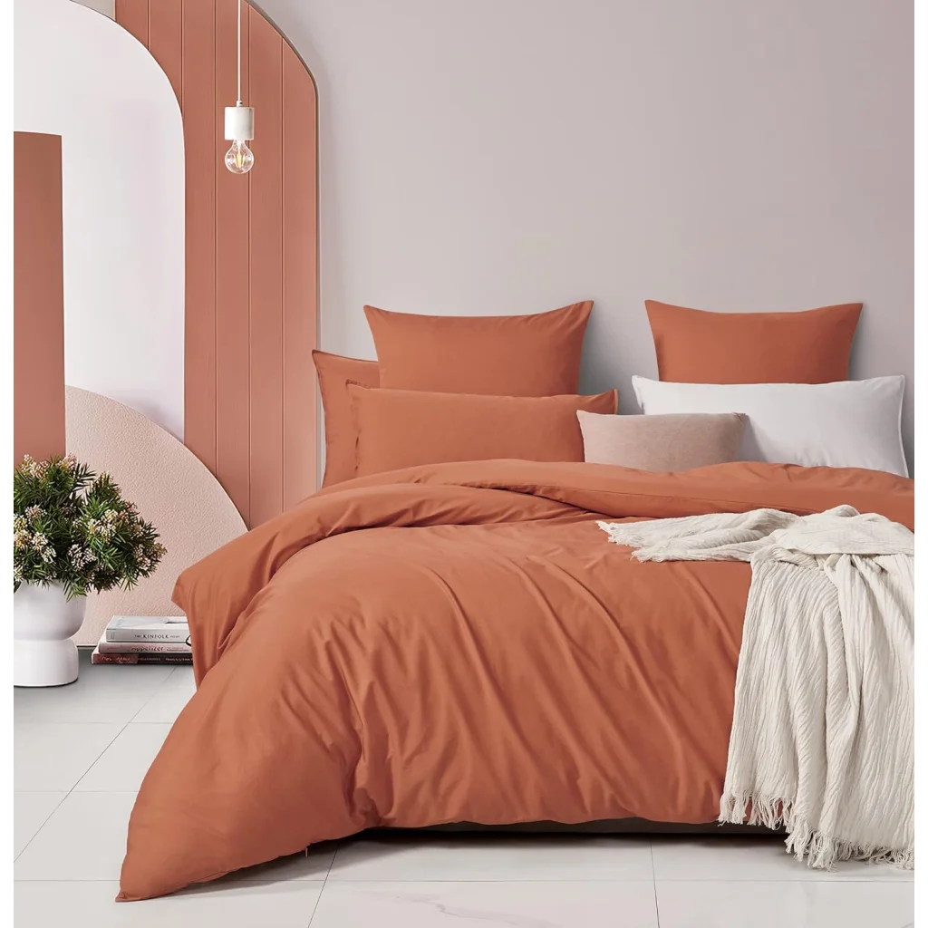 Vintage Washed 100% Cotton Quilt Cover Set 3PCS - Brick