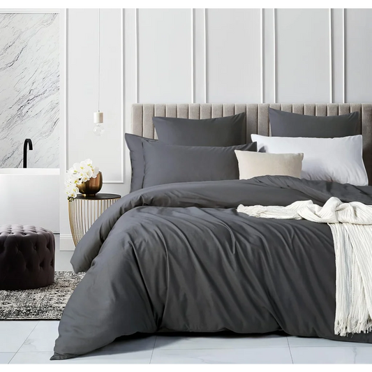 Vintage Washed 100% Cotton Quilt Cover Set 3PCS - Charcoal