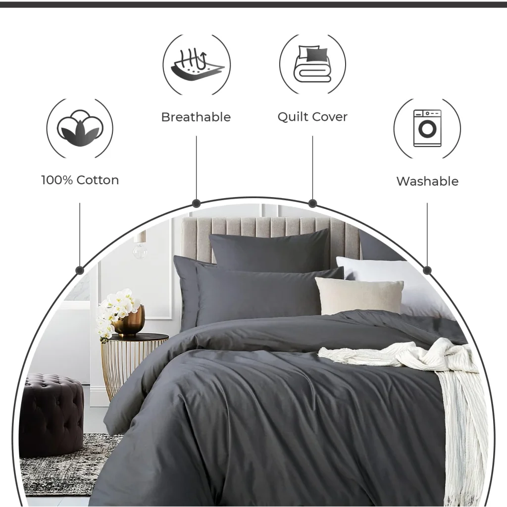 Vintage Washed 100% Cotton Quilt Cover Set 3PCS - Charcoal