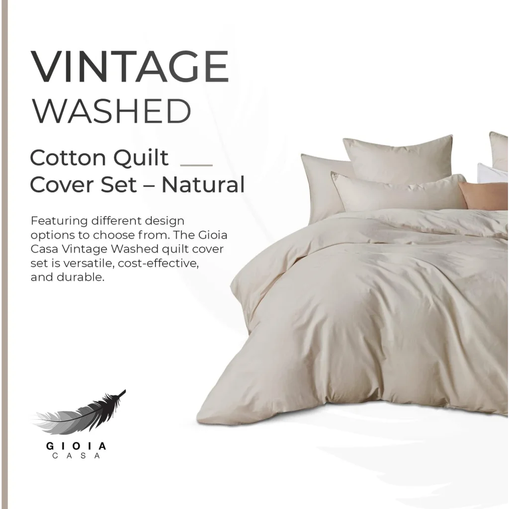 Vintage Washed 100% Cotton Quilt Cover Set 3PCS - Natural