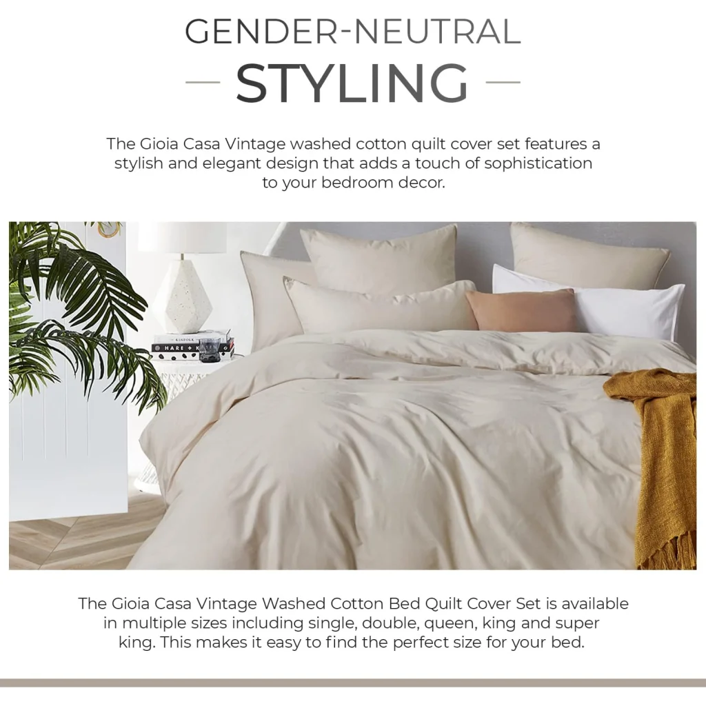 Vintage Washed 100% Cotton Quilt Cover Set 3PCS - Natural