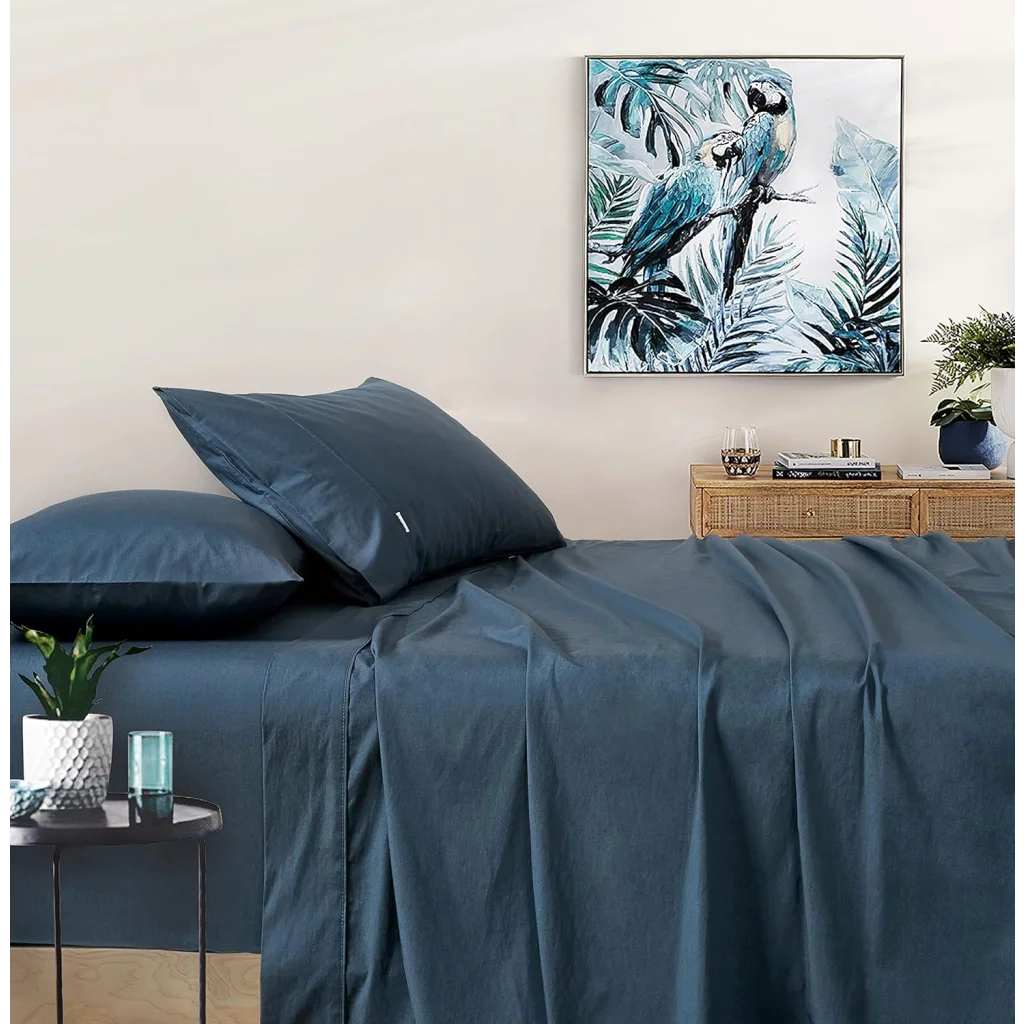 Vintage Washed 100% Cotton Sheet Set with 1 Pillowcase