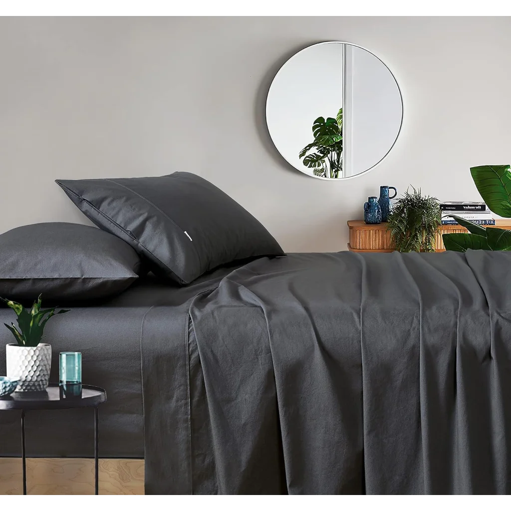 Vintage Washed 100% Cotton Sheet Set with 2 Pillowcases