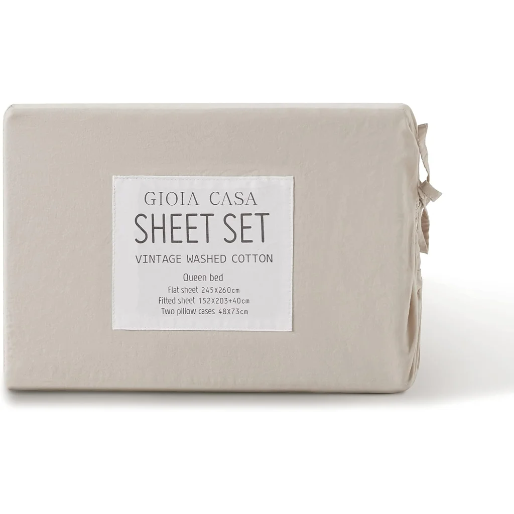 Vintage Washed 100% Cotton Sheet Set with 2 Pillowcases