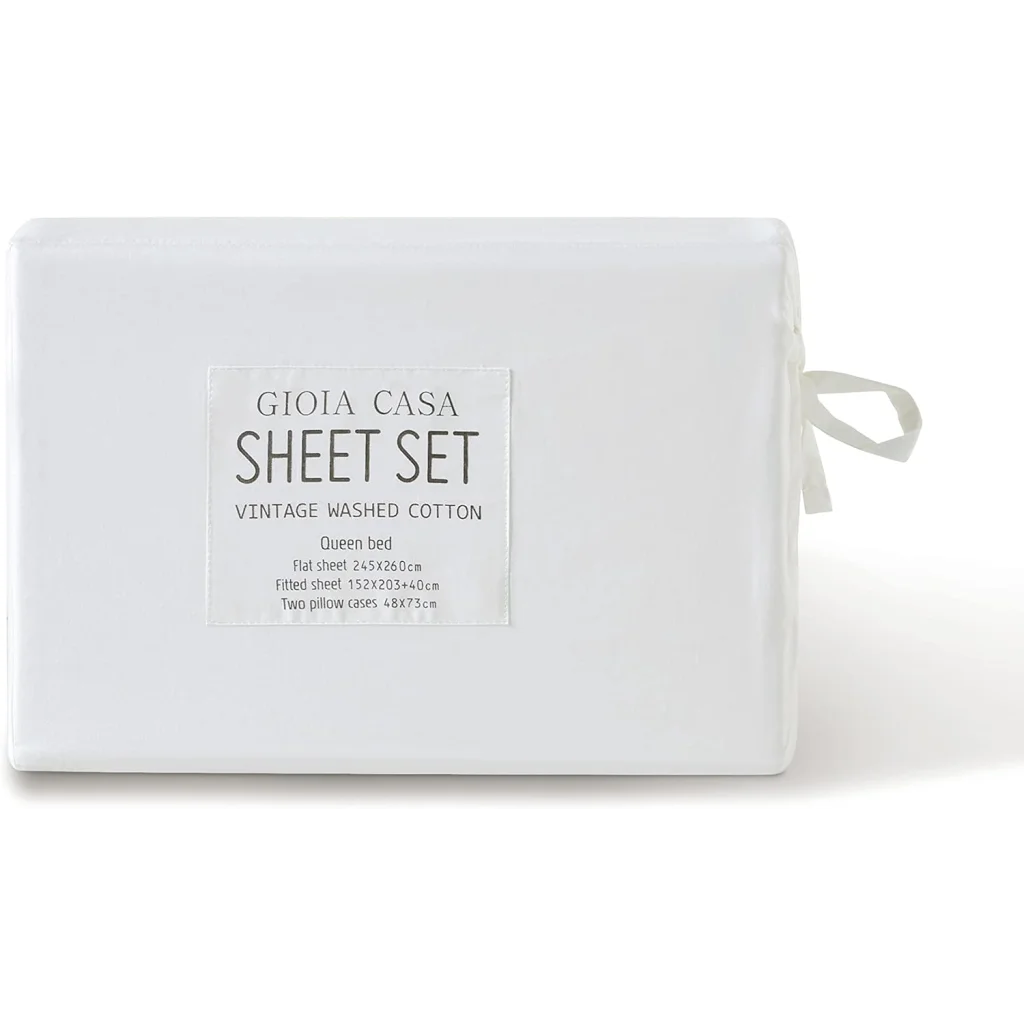 Vintage Washed 100% Cotton Sheet Set with 2 Pillowcases