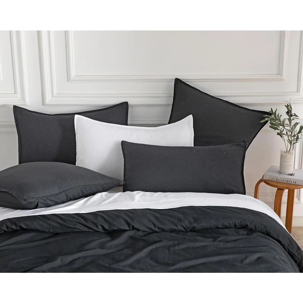 Vintage Washed Microfiber Quilt Cover Set 2PCS - Black