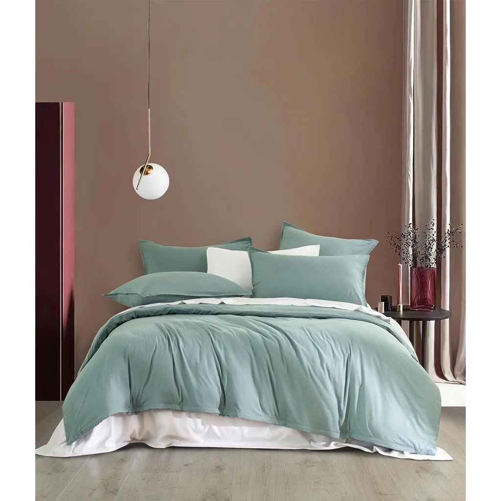 Vintage Washed Microfiber Quilt Cover Set 2PCS - Seafoam