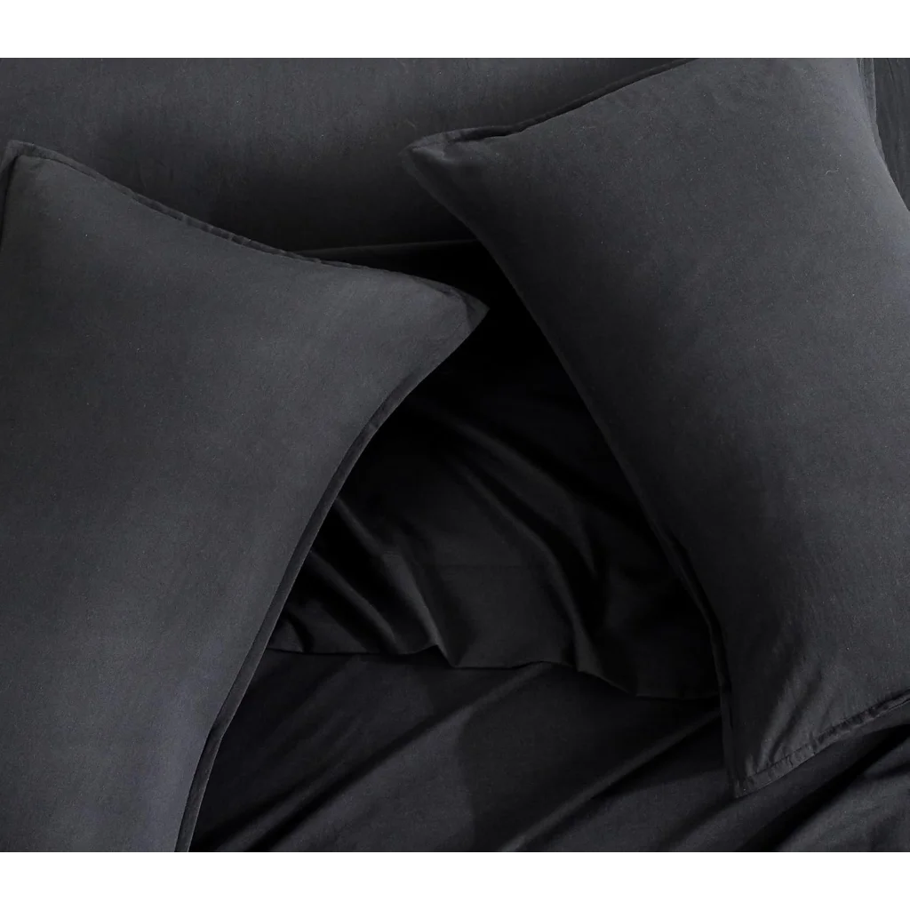 Vintage Washed Microfiber Quilt Cover Set 3PCS - Black