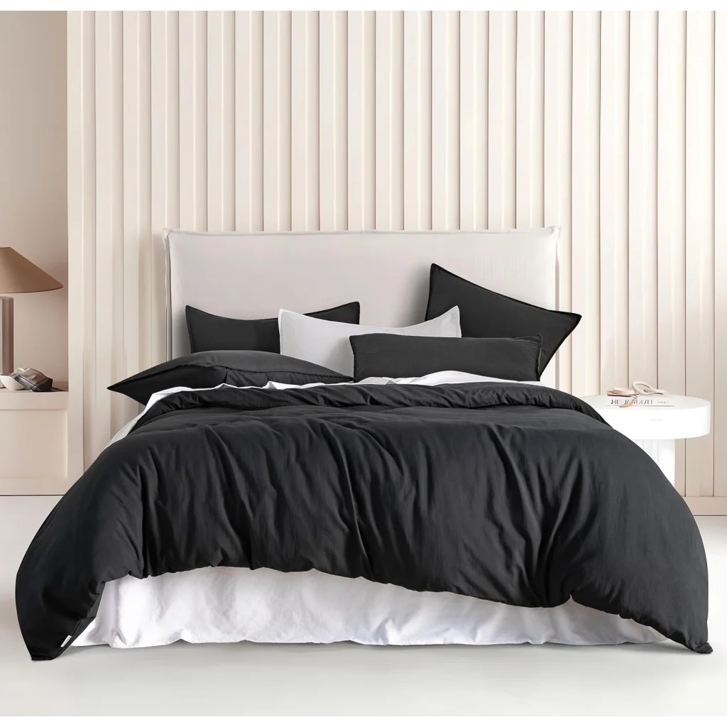 Vintage Washed Microfiber Quilt Cover Set 3PCS - Black