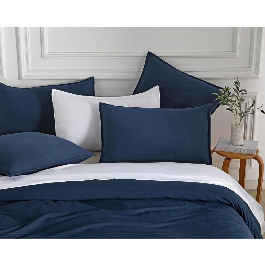 Vintage Washed Microfiber Quilt Cover Set 3PCS - Navy
