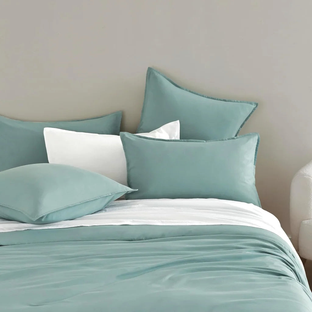 Vintage Washed Microfiber Quilt Cover Set 3PCS - Seafoam