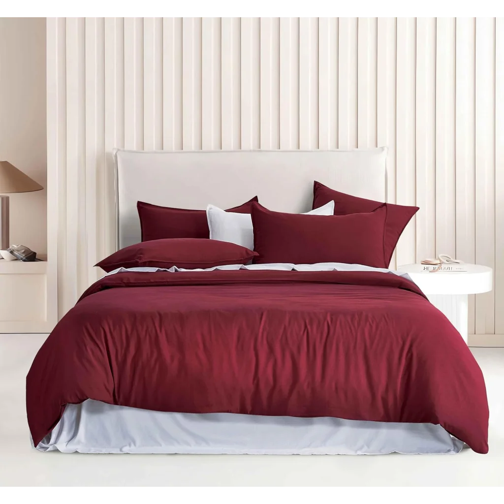 Vintage Washed Microfibre Quilt Cover Set (Burgundy Super