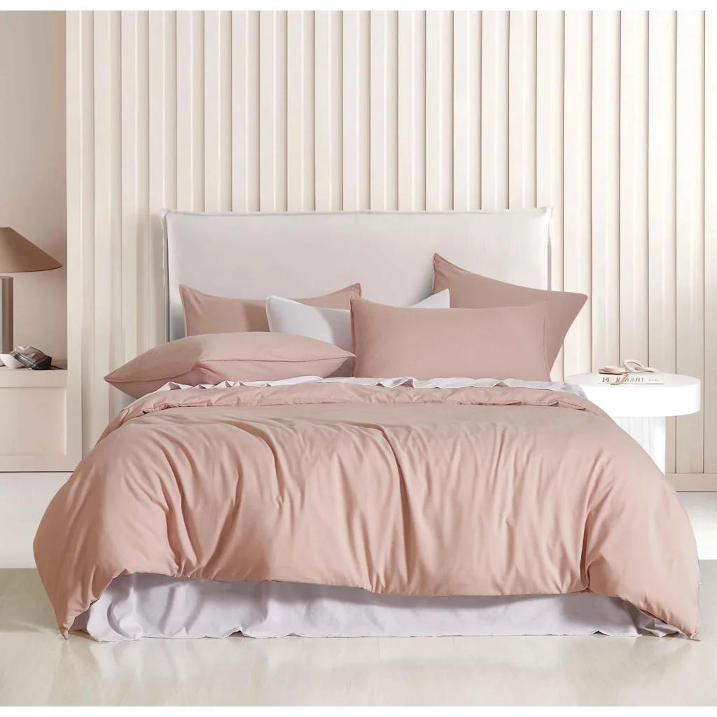 Vintage Washed Microfibre Quilt Cover Set (Pink Queen)