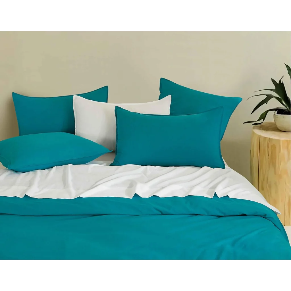 Vintage Washed Microfibre Quilt Cover Set (Teal Single)