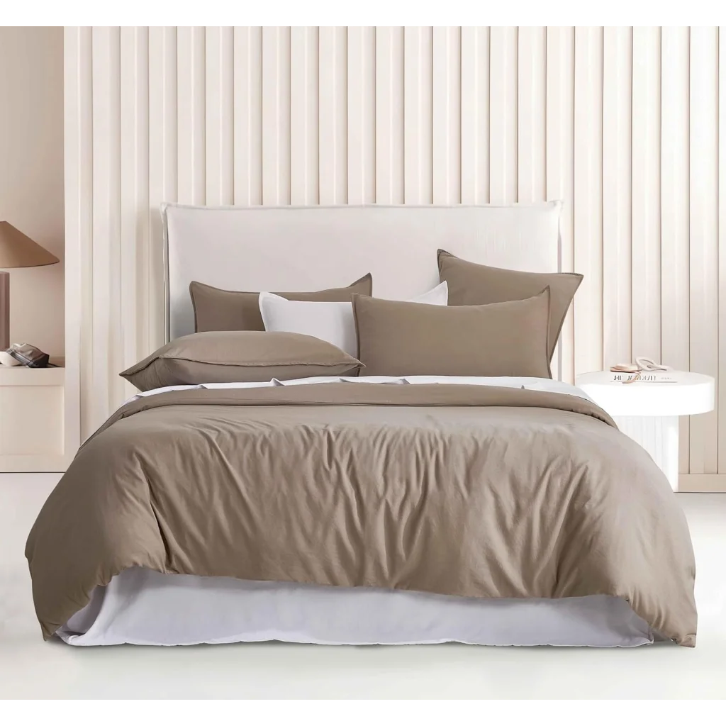 Vintage Washed Microfibre Quilt Cover Set (Truffle Double)