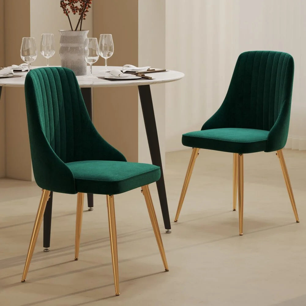 Viva Forever Set of 2 Green Velvet Dining Chairs-Art Deco