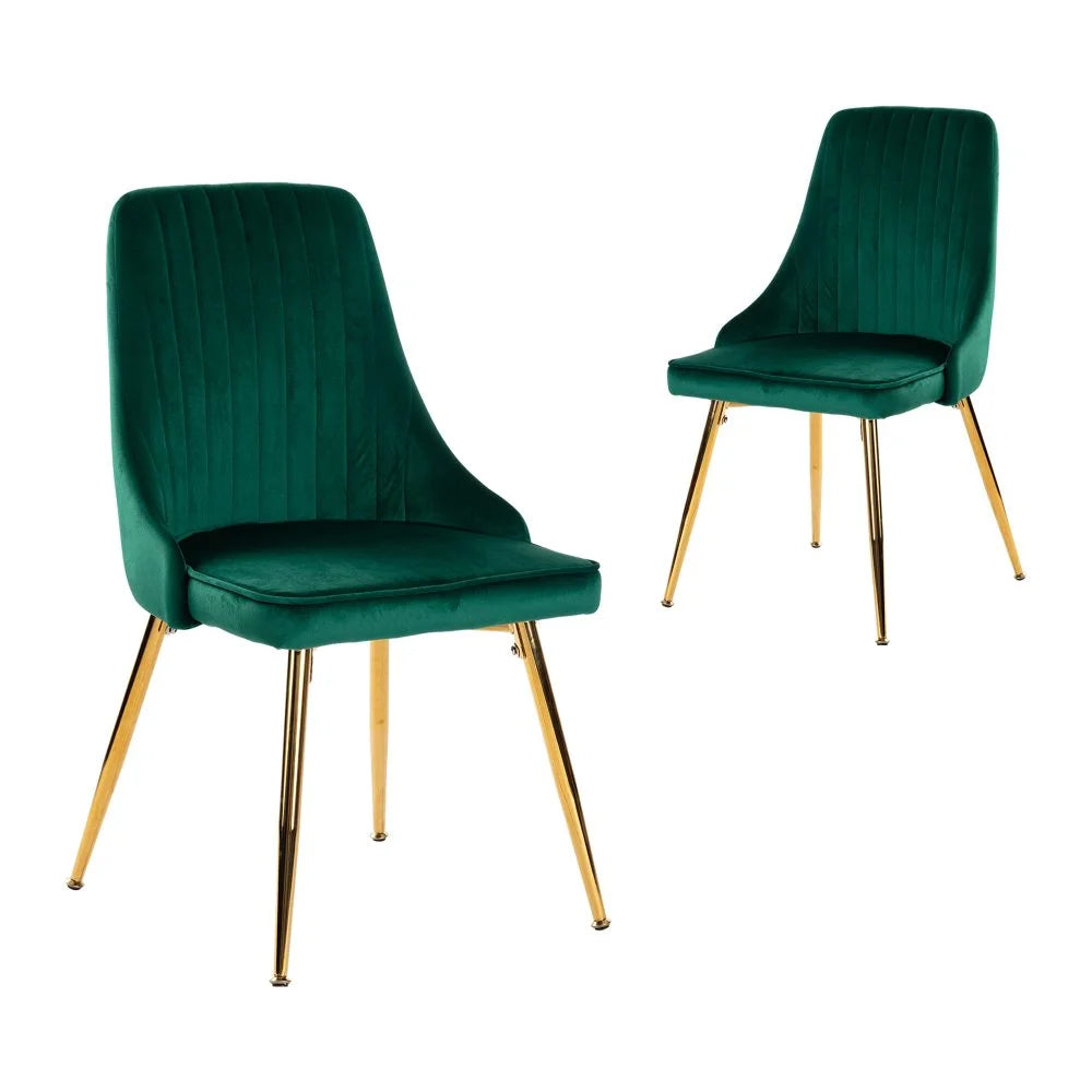 Viva Forever Set of 2 Green Velvet Dining Chairs-Art Deco