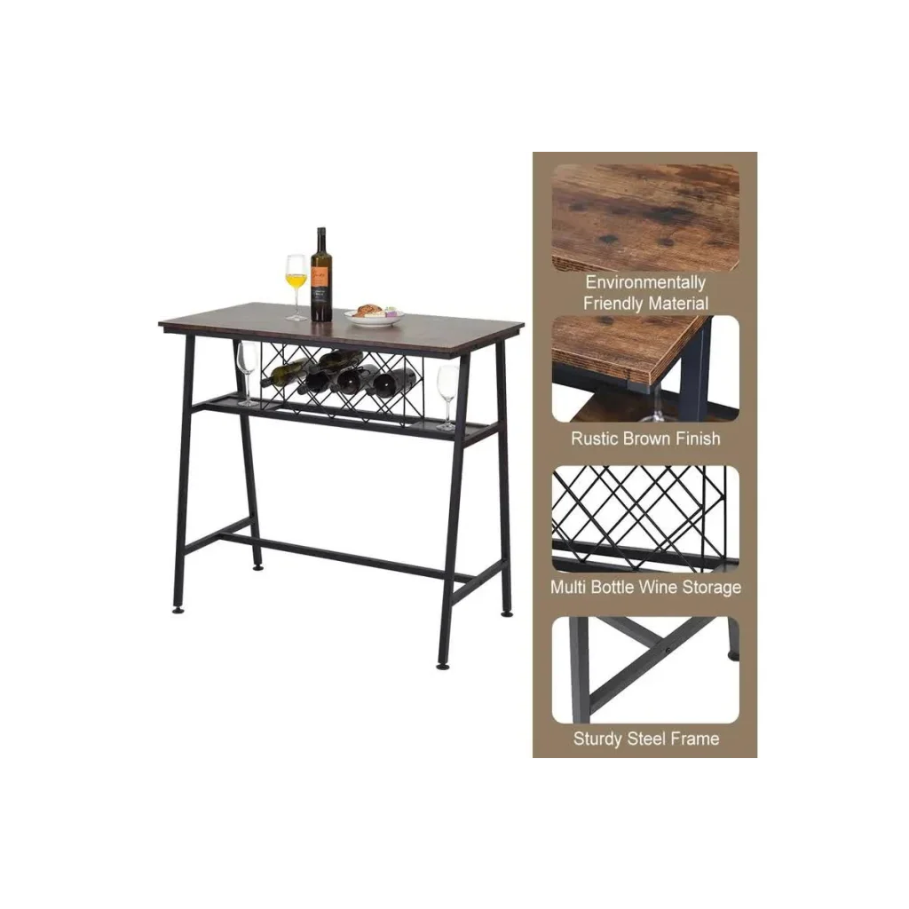 Viviendo Dining Table Bar Table with Wine Storage Rack