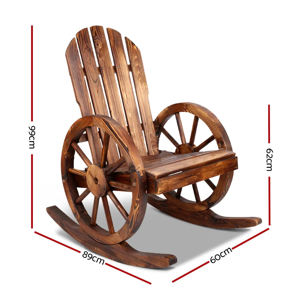 Chair with wagon wheel rocking outdoor