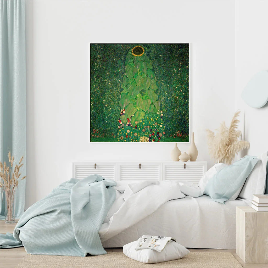 Wall Art 100cmx100cm - Sunflower by Gustav Klimt with White