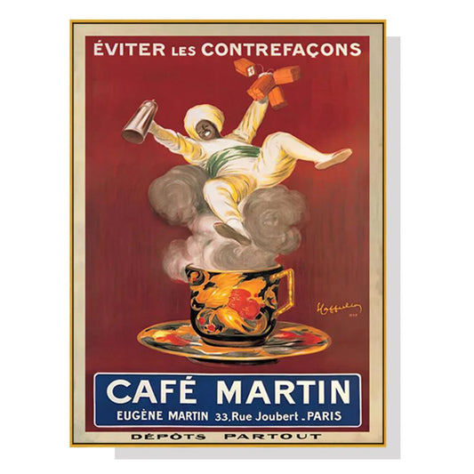 Wall Art 100cmx150cm - Cafe Martin with Gold Frame Canvas