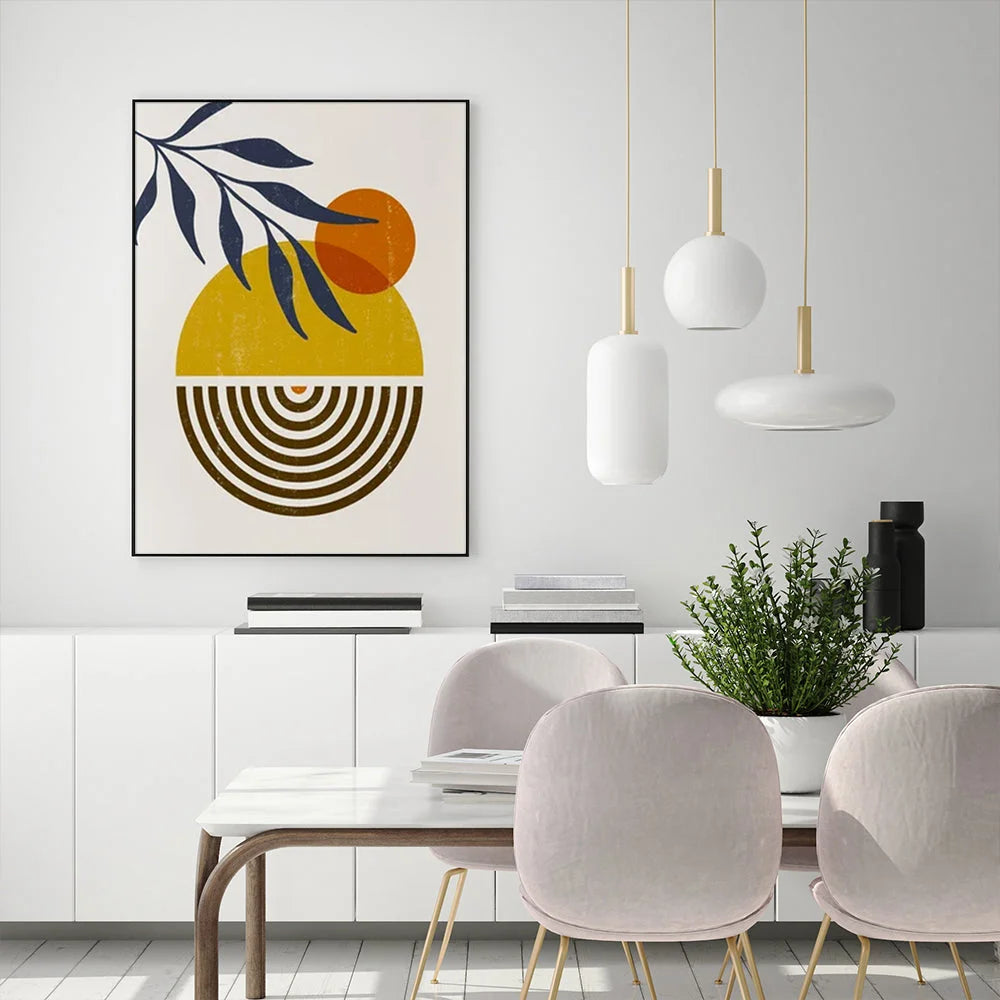 Wall Art 100cmx150cm - Sun and Moon with Black Frame Canvas