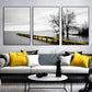 Wall Art - 40cm x 60cm Calm Lake Bridge Tree Scene 3 Sets